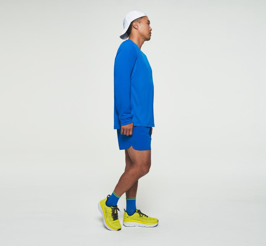 Hoka One One Top Erkek Mavi - Performance Long Sleeve - OP5201937